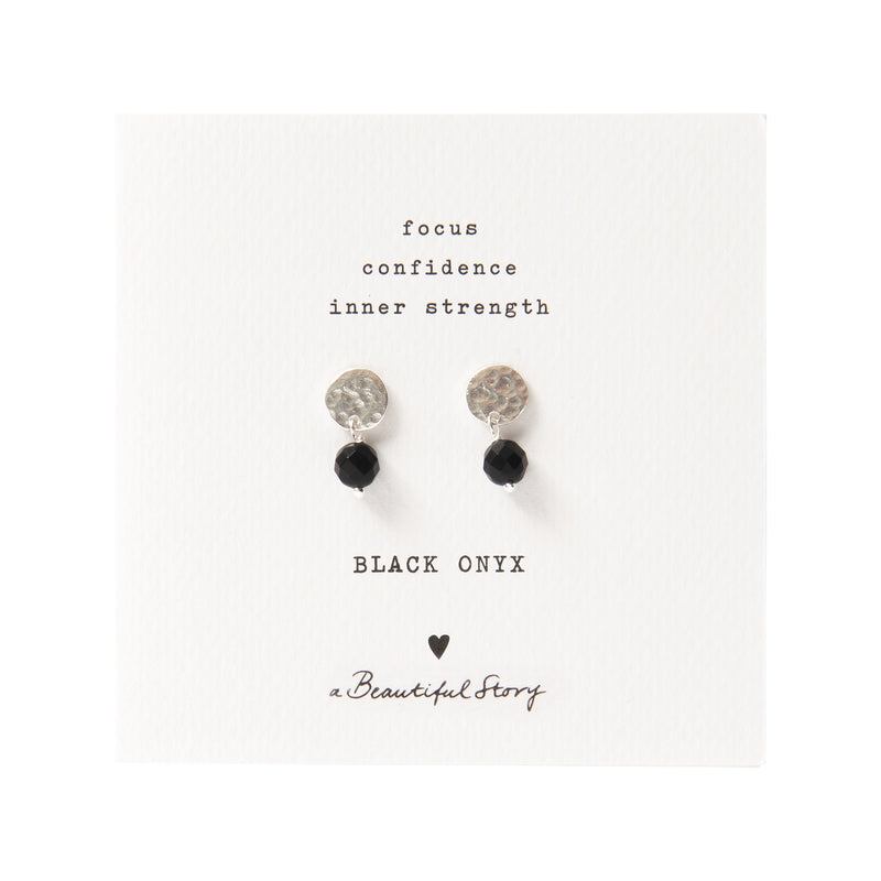 A Beautiful Story - Mini Coin Black Onyx Silver Earrings