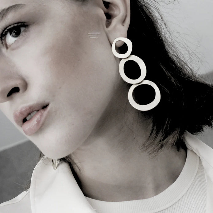 DNSK - Alaya Triple Circle Silver Earrings