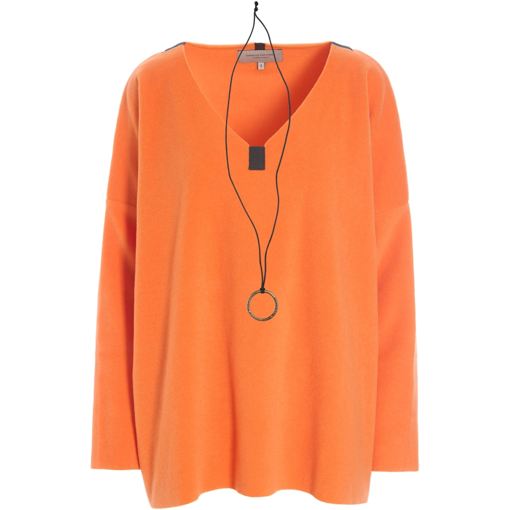 Henriette-Steffensen-HSCPH-Womens-Fleece-V-Neck-Relaxed-Fleece-Sweater-1336-Orange-SS25-Kings-Road-Fashions