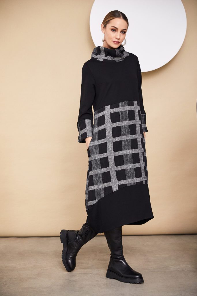 Naya - Cowl Neck Dress with Check