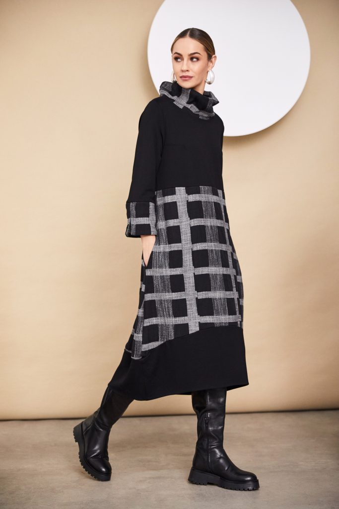 Naya - Cowl Neck Dress with Check