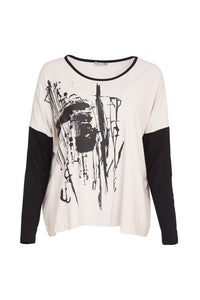 Naya - Placement Print Top + Contrast Sleeve