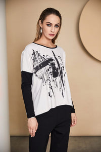 Naya - Placement Print Top + Contrast Sleeve