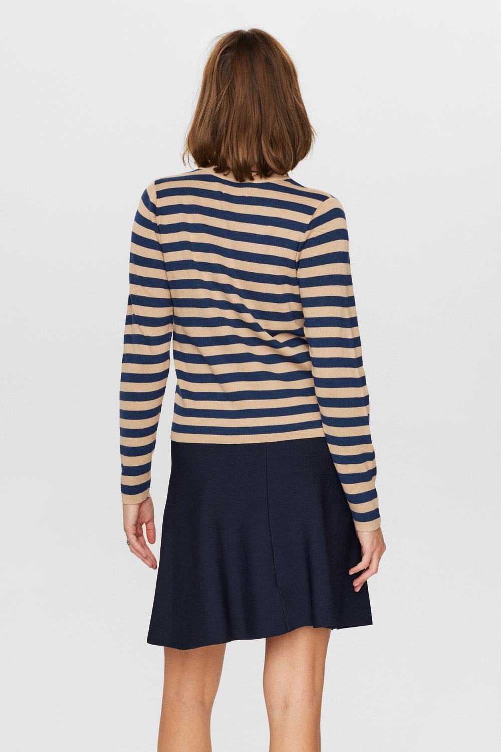 Numph - Camel & Navy Stripy Pullover