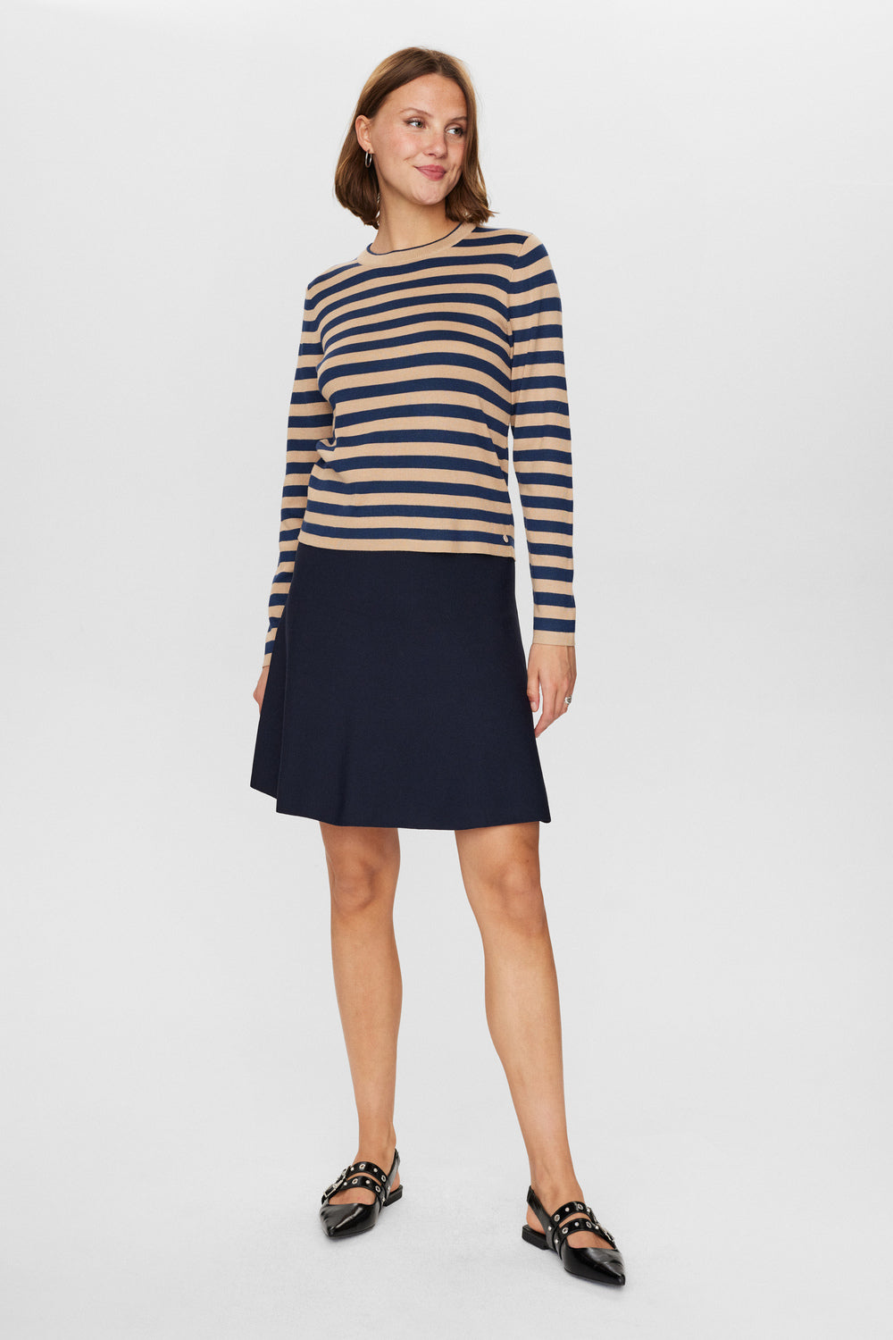 Numph - Camel & Navy Stripy Pullover