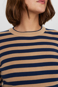 Numph - Camel & Navy Stripy Pullover