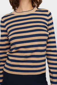 Numph - Camel & Navy Stripy Pullover