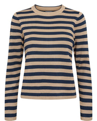 Numph - Camel & Navy Stripy Pullover