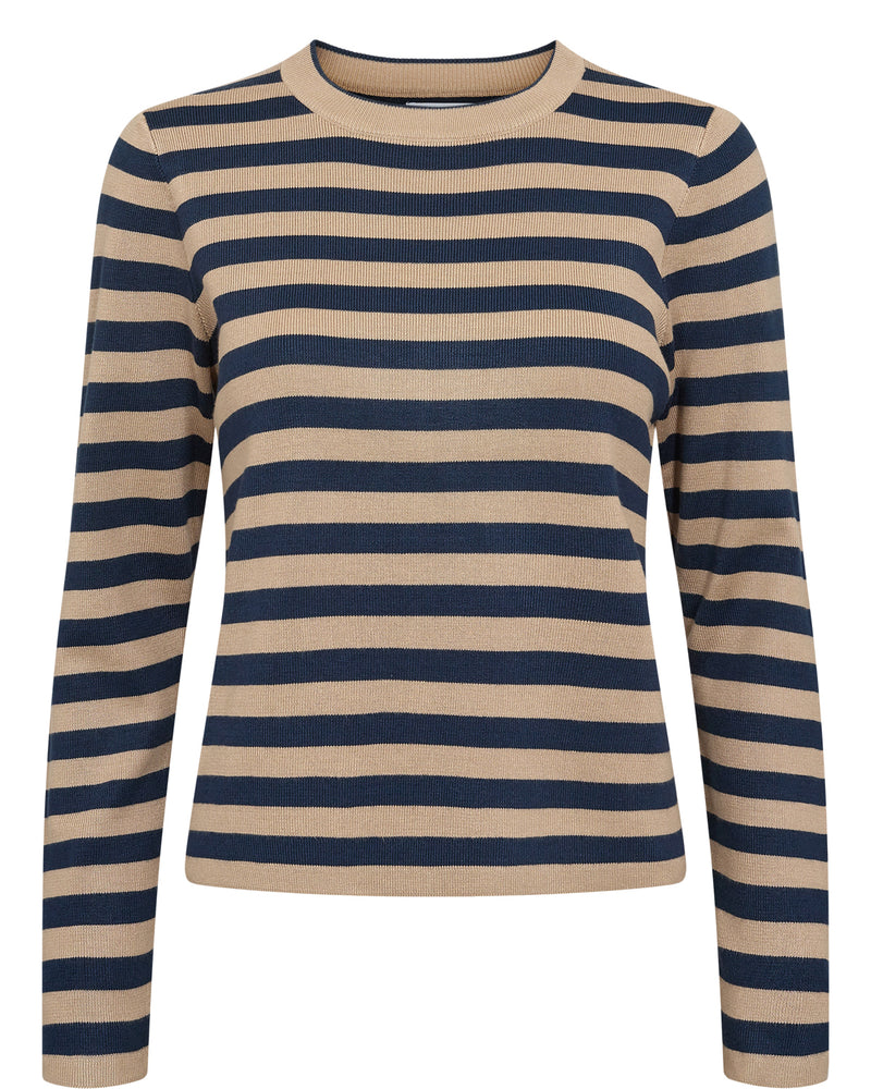 Numph - Camel & Navy Stripy Pullover