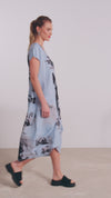 Naya - Women's Graphic Marble Print Round Neck Dress with Tuck Hem Panel